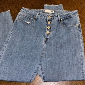 G by Guess High Waisted Button Up Jeans distressed hem size 32